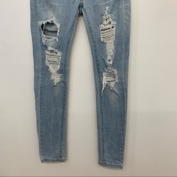 Machine Jeans Woman Size 1 Low Rise  Ripped Skinny Tapered Leg‎ Y2K Blue Light - Picture 3 of 10